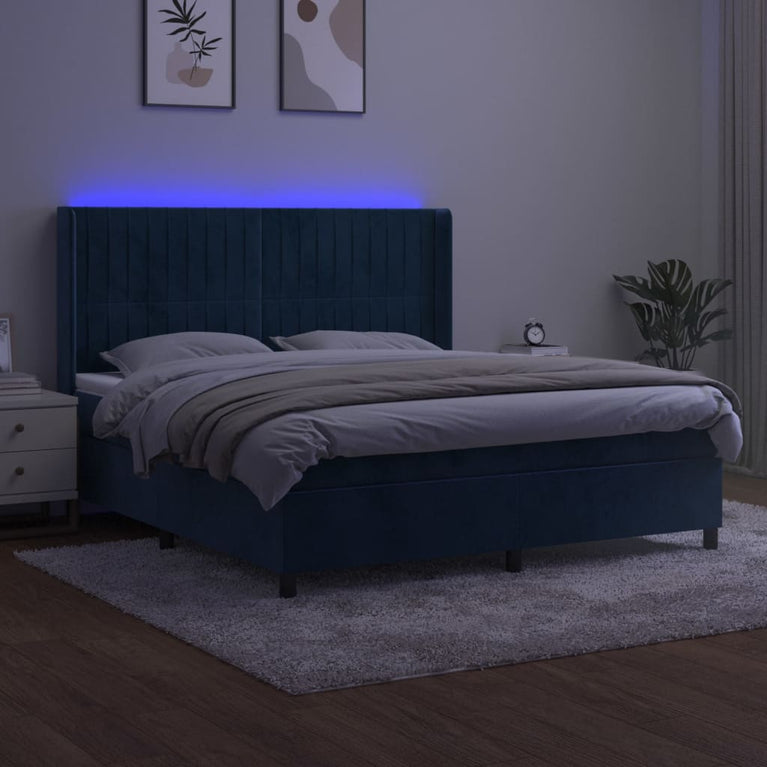 Boxspring met matras en LED fluweel donkerblauw 180x200 cm