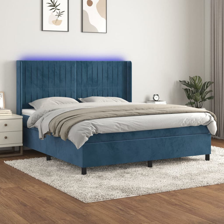Boxspring met matras en LED fluweel donkerblauw 180x200 cm