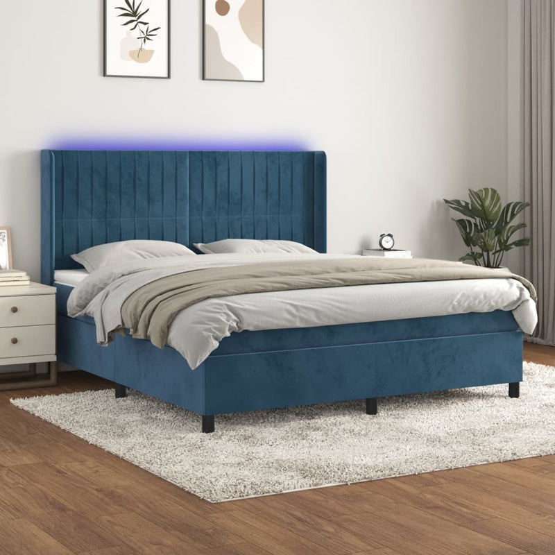 Boxspring met matras en LED fluweel donkerblauw 180x200 cm