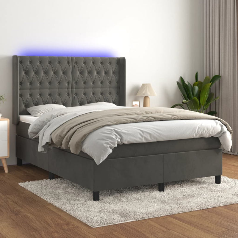 Boxspring met matras en LED fluweel donkergrijs 140x190 cm