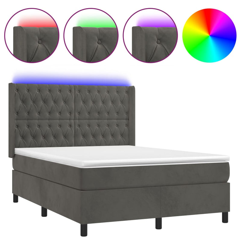 Boxspring met matras en LED fluweel donkergrijs 140x200 cm
