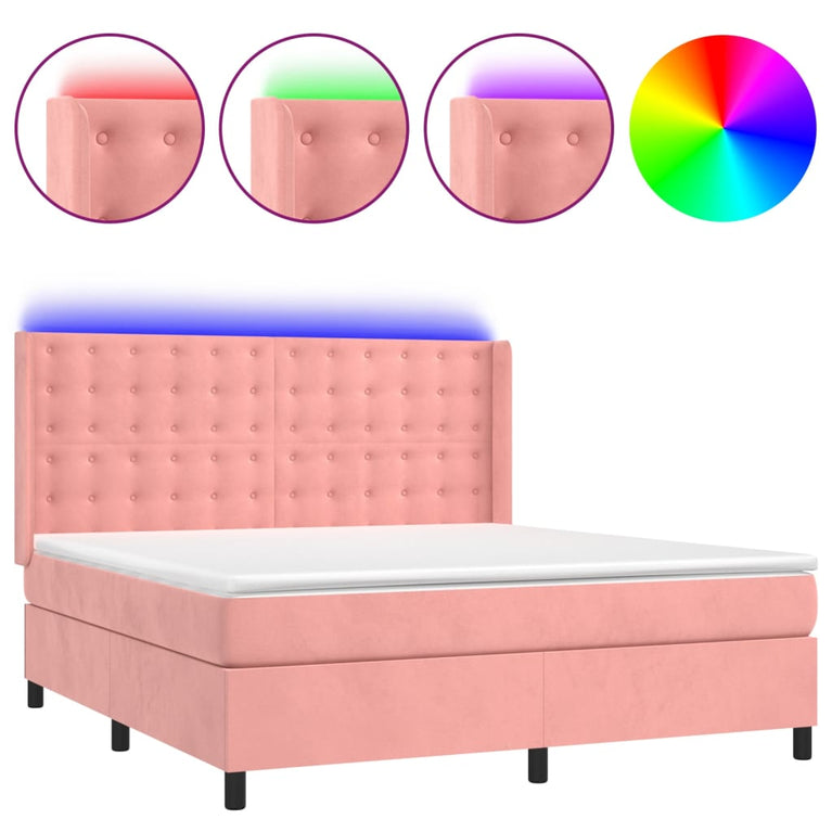 Boxspring met matras en LED fluweel roze 180x200 cm