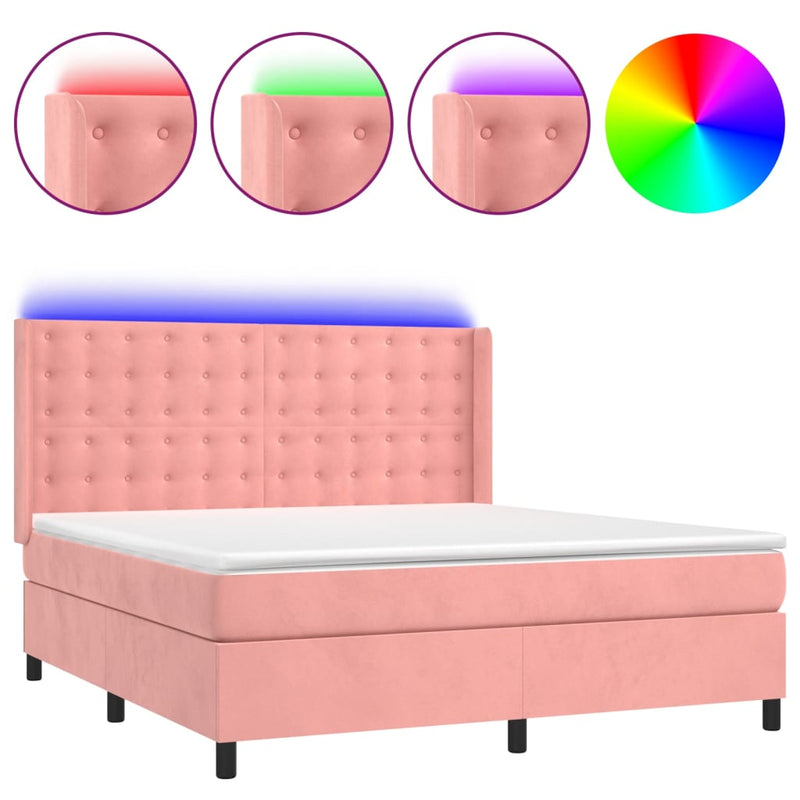 Boxspring met matras en LED fluweel roze 180x200 cm