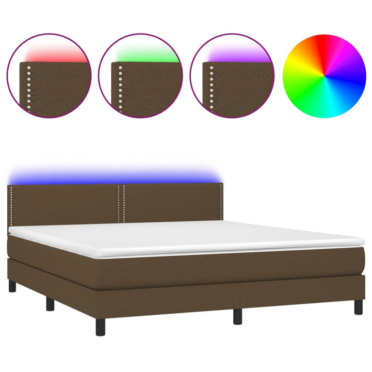 Boxspring met matras en LED stof donkerbruin 160x200 cm