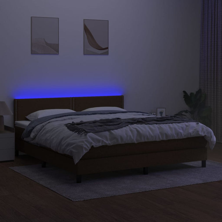 Boxspring met matras en LED stof donkerbruin 160x200 cm