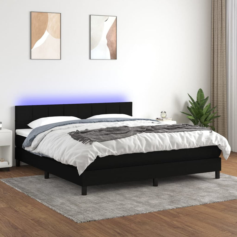 Boxspring met matras en LED stof zwart 160x200 cm