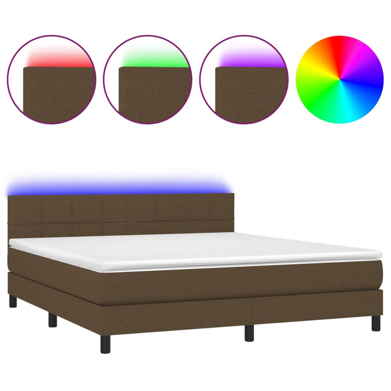 Boxspring met matras en LED stof donkerbruin 160x200 cm