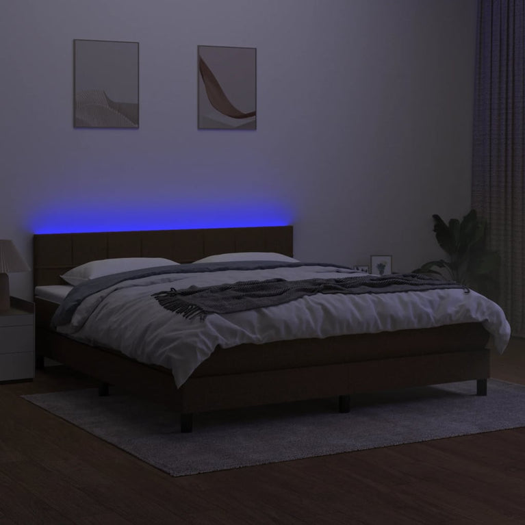 Boxspring met matras en LED stof donkerbruin 160x200 cm