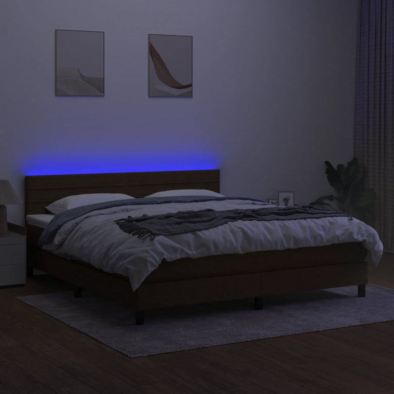 Boxspring met matras en LED stof donkerbruin 160x200 cm