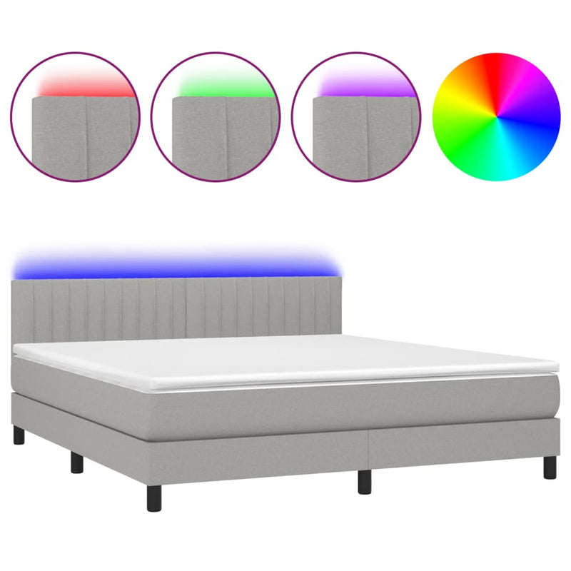 Boxspring met matras en LED stof lichtgrijs 160x200 cm