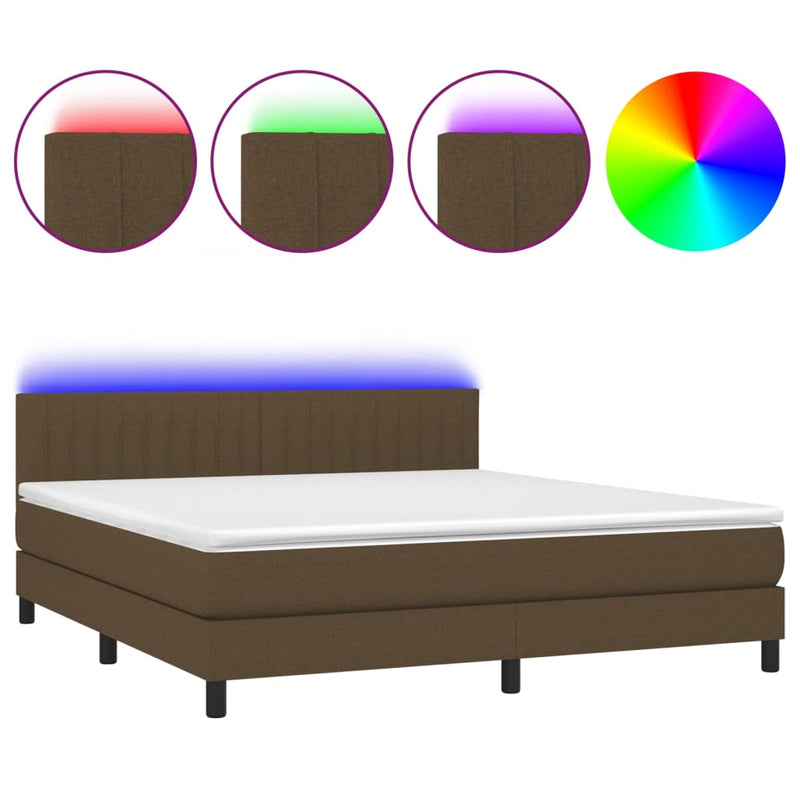 Boxspring met matras en LED stof donkerbruin 160x200 cm