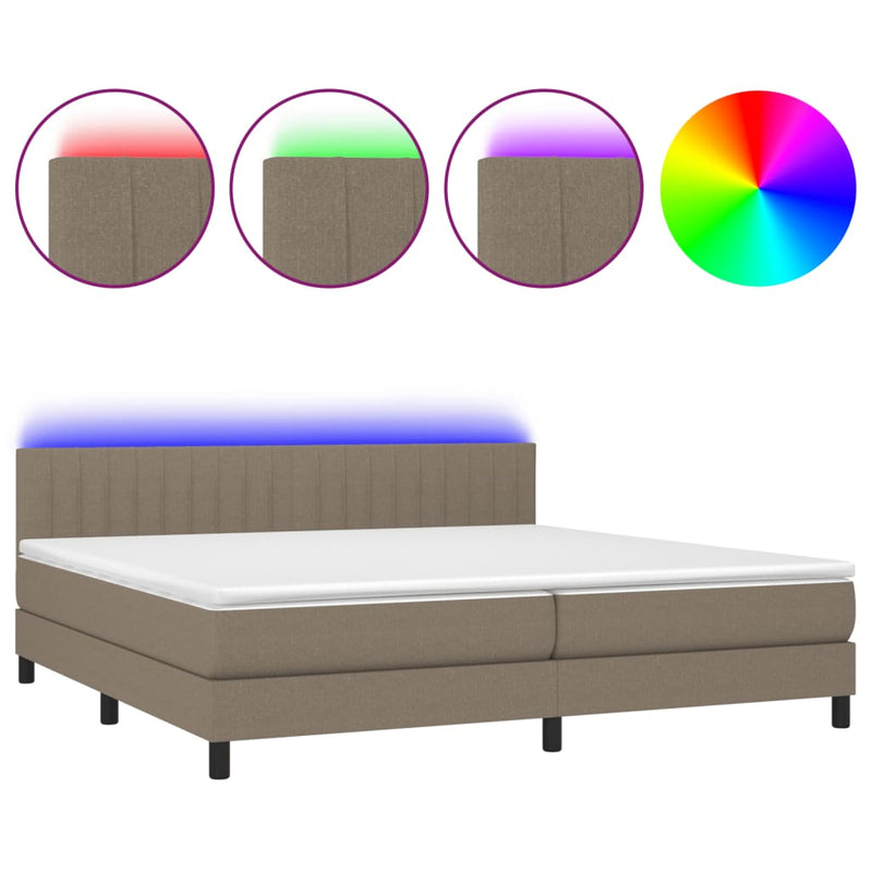 Boxspring met matras en LED stof taupe 200x200 cm