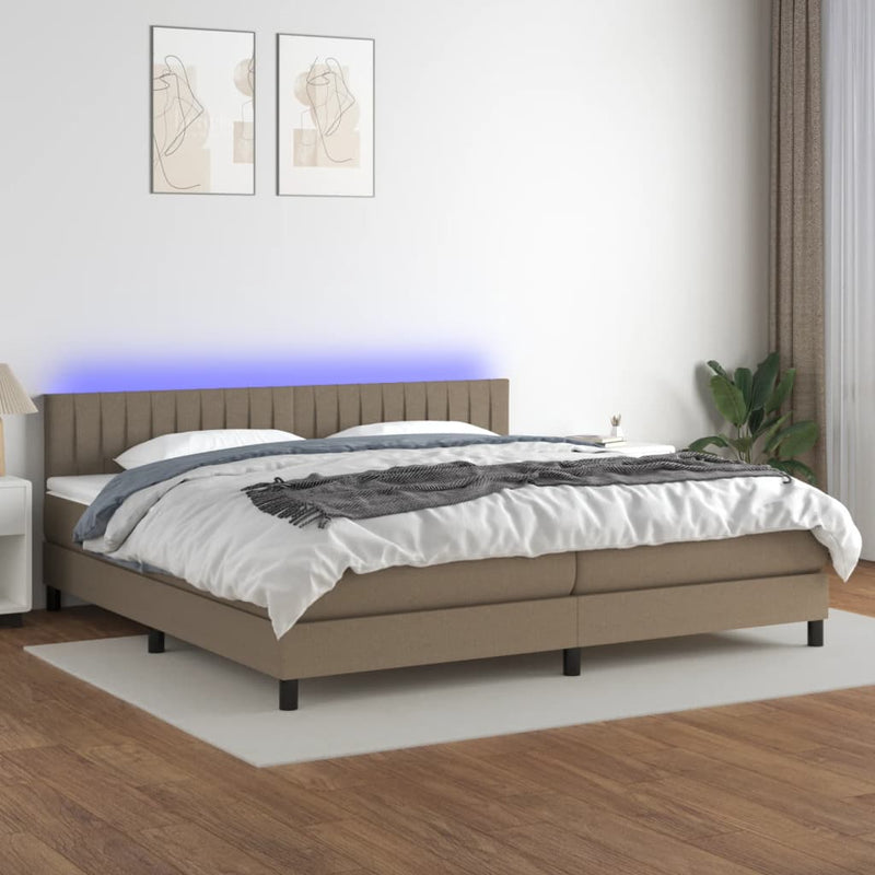 Boxspring met matras en LED stof taupe 200x200 cm