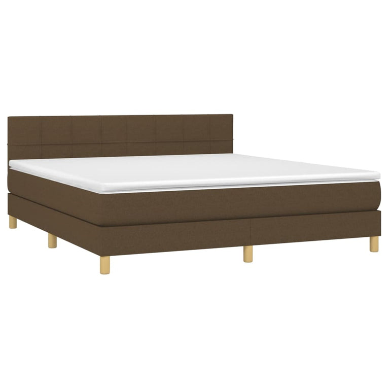 Boxspring met matras en LED stof donkerbruin 160x200 cm