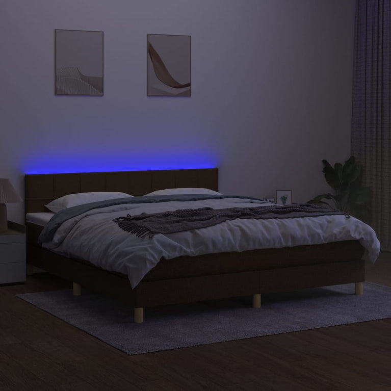 Boxspring met matras en LED stof donkerbruin 160x200 cm