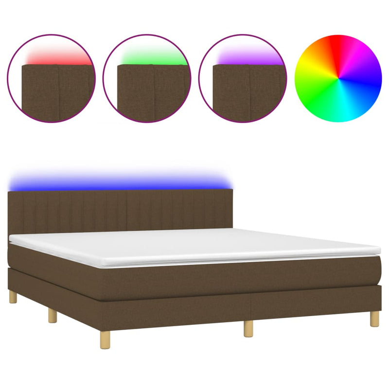 Boxspring met matras en LED stof donkerbruin 160x200 cm
