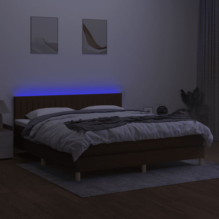 Boxspring met matras en LED stof donkerbruin 160x200 cm