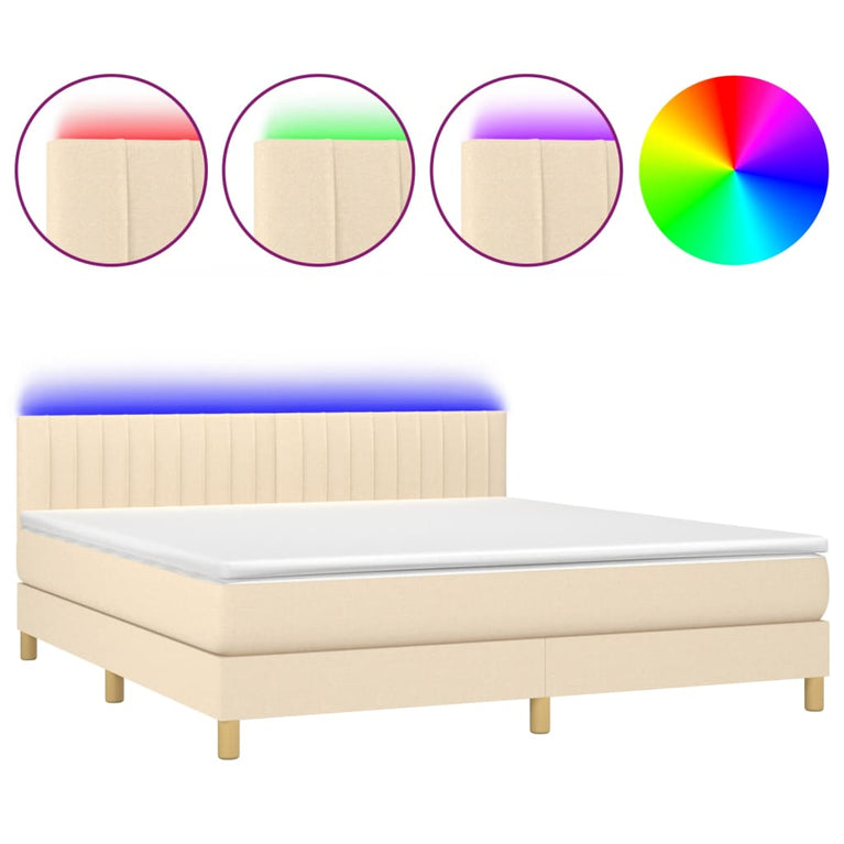 Boxspring met matras en LED stof crèmekleurig 160x200 cm