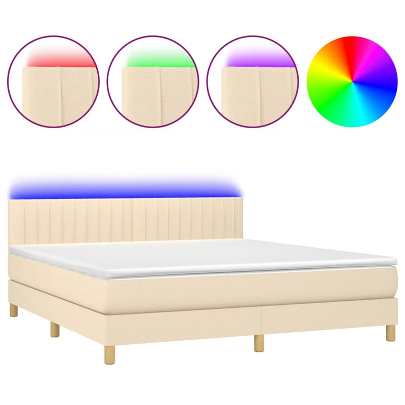 Boxspring met matras en LED stof crèmekleurig 160x200 cm