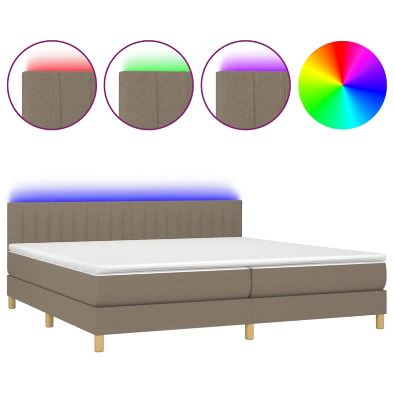 Boxspring met matras en LED stof taupe 200x200 cm