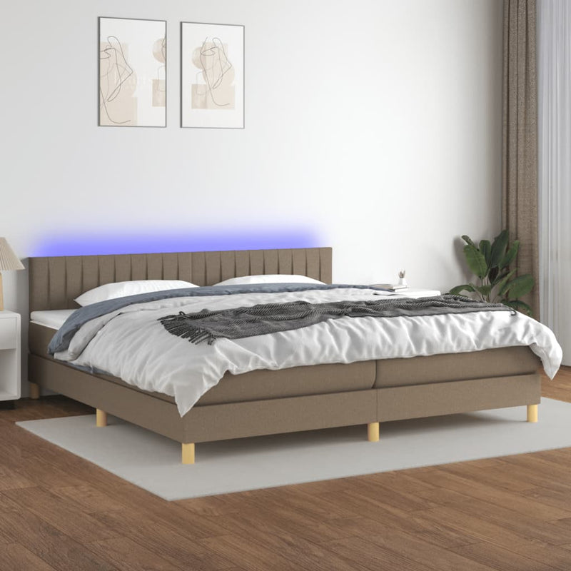 Boxspring met matras en LED stof taupe 200x200 cm