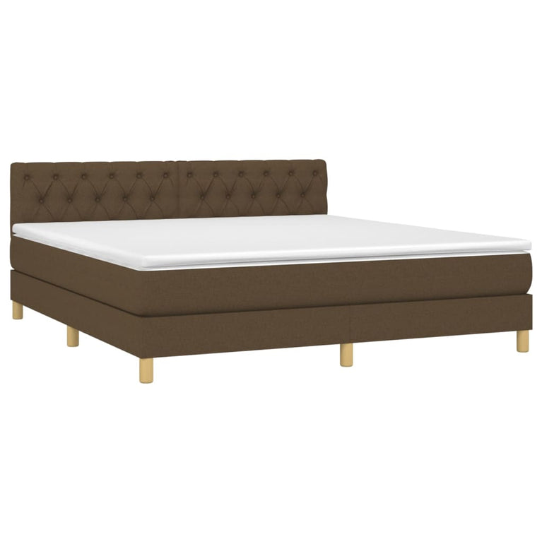 Boxspring met matras en LED stof donkerbruin 160x200 cm