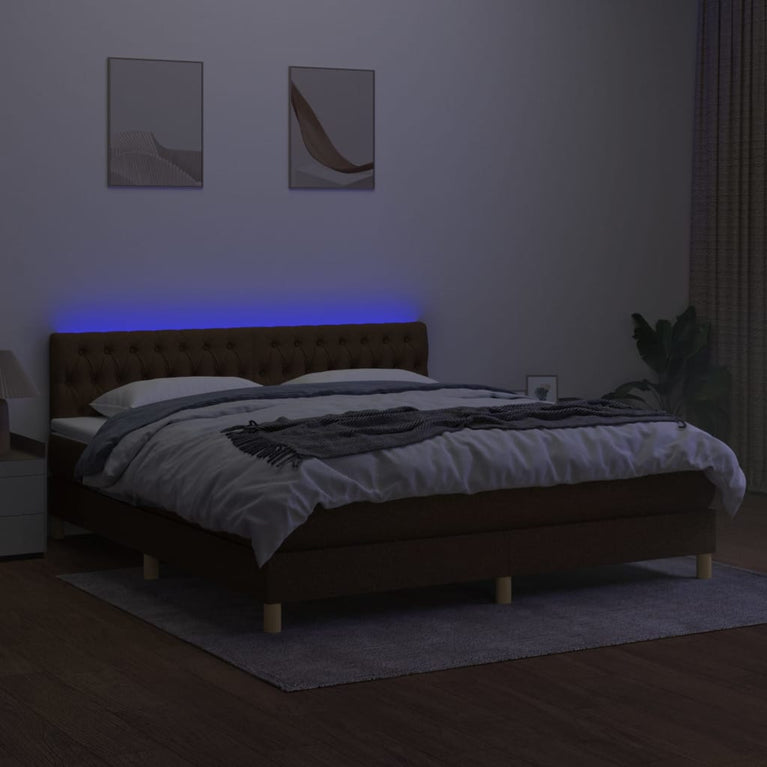 Boxspring met matras en LED stof donkerbruin 160x200 cm