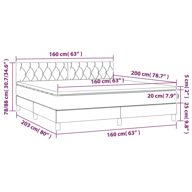 Boxspring met matras en LED stof donkerbruin 160x200 cm