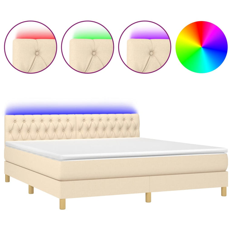 Boxspring met matras en LED stof crèmekleurig 160x200 cm