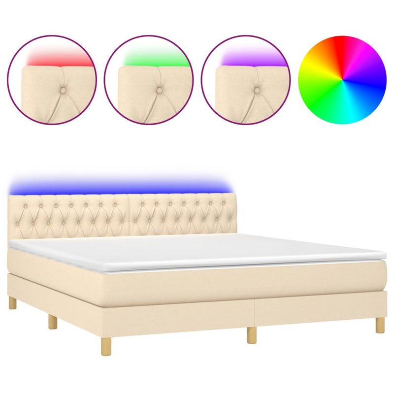 Boxspring met matras en LED stof crèmekleurig 160x200 cm
