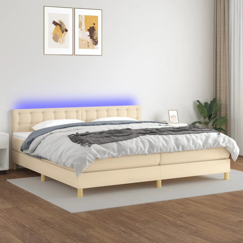 Boxspring met matras en LED stof crèmekleurig 200x200 cm