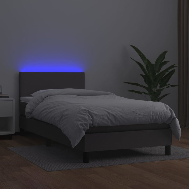 Boxspring met matras en LED kunstleer grijs 90x190 cm