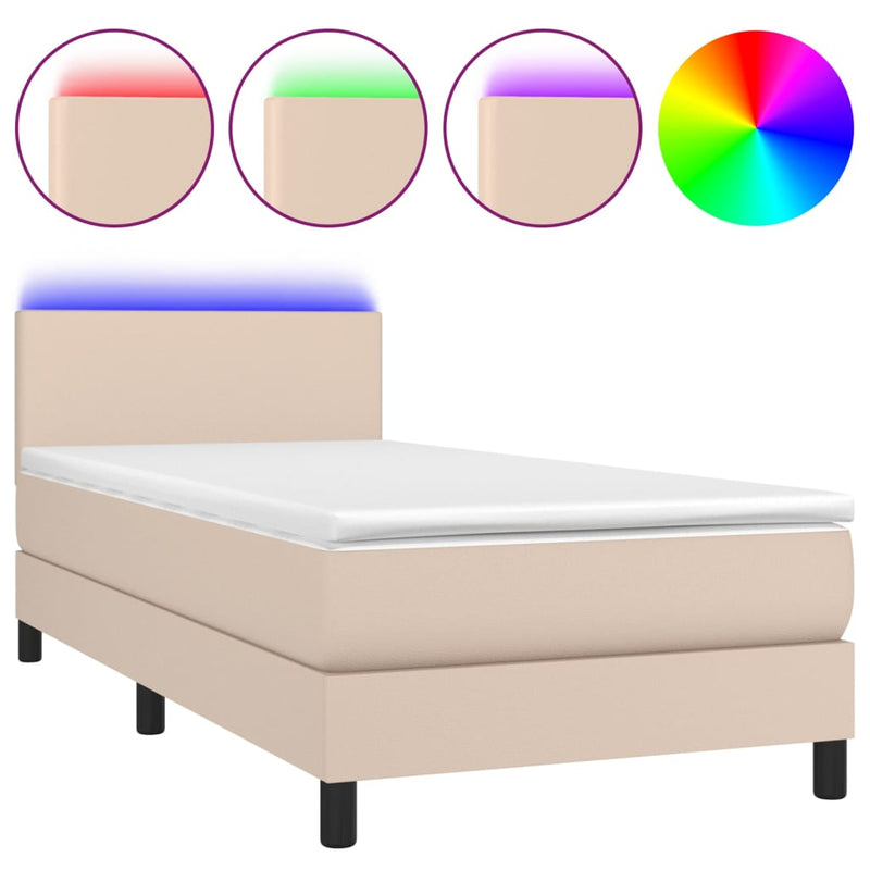 Boxspring met matras en LED kunstleer cappuccinokleur 90x190 cm