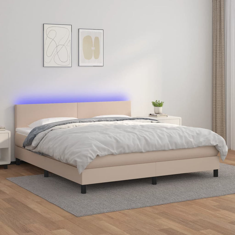 Boxspring met matras en LED kunstleer cappuccinokleur 160x200cm