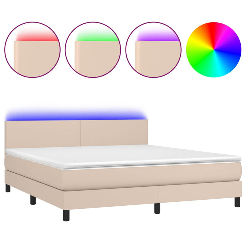 Boxspring met matras en LED kunstleer cappuccinokleur 180x200cm