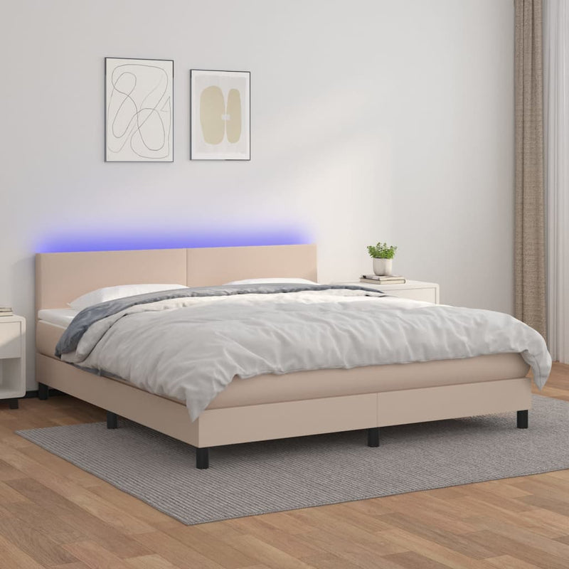 Boxspring met matras en LED kunstleer cappuccinokleur 180x200cm