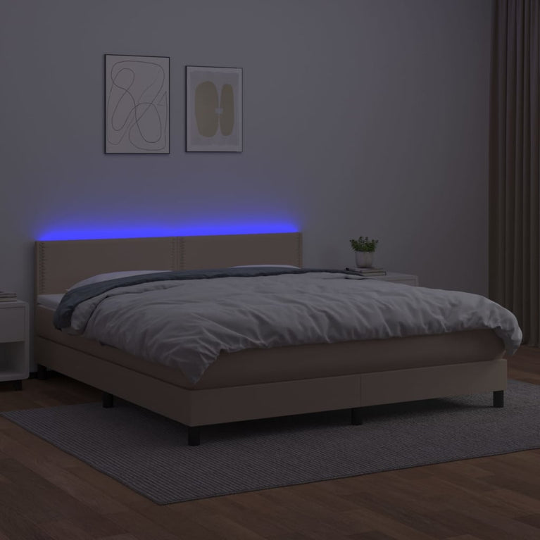 Boxspring met matras en LED kunstleer cappuccinokleur 160x200cm