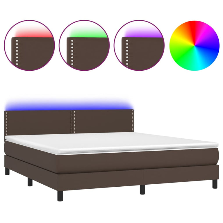 Boxspring met matras en LED kunstleer bruin 180x200 cm