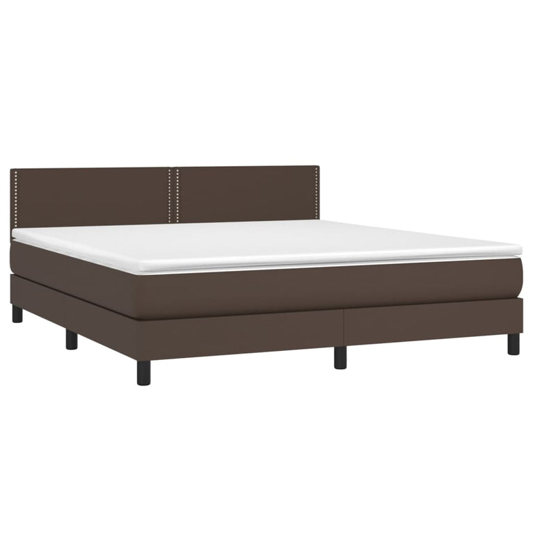 Boxspring met matras en LED kunstleer bruin 180x200 cm