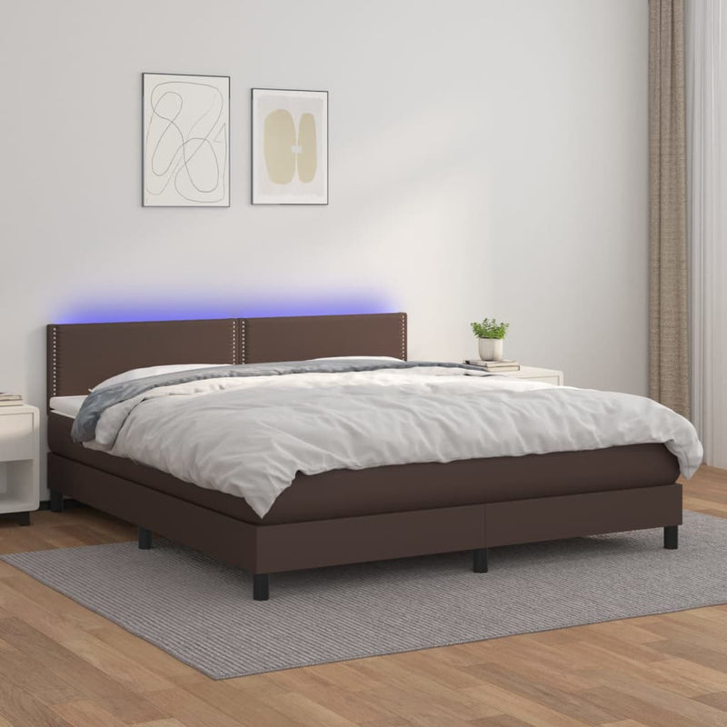 Boxspring met matras en LED kunstleer bruin 180x200 cm