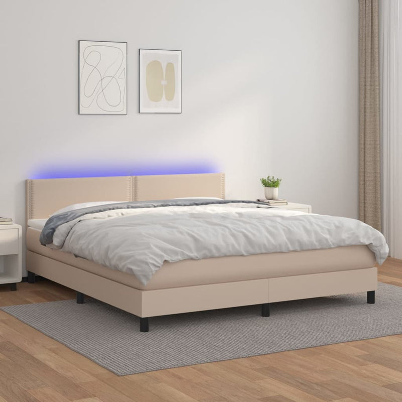 Boxspring met matras en LED kunstleer cappuccinokleur 180x200cm