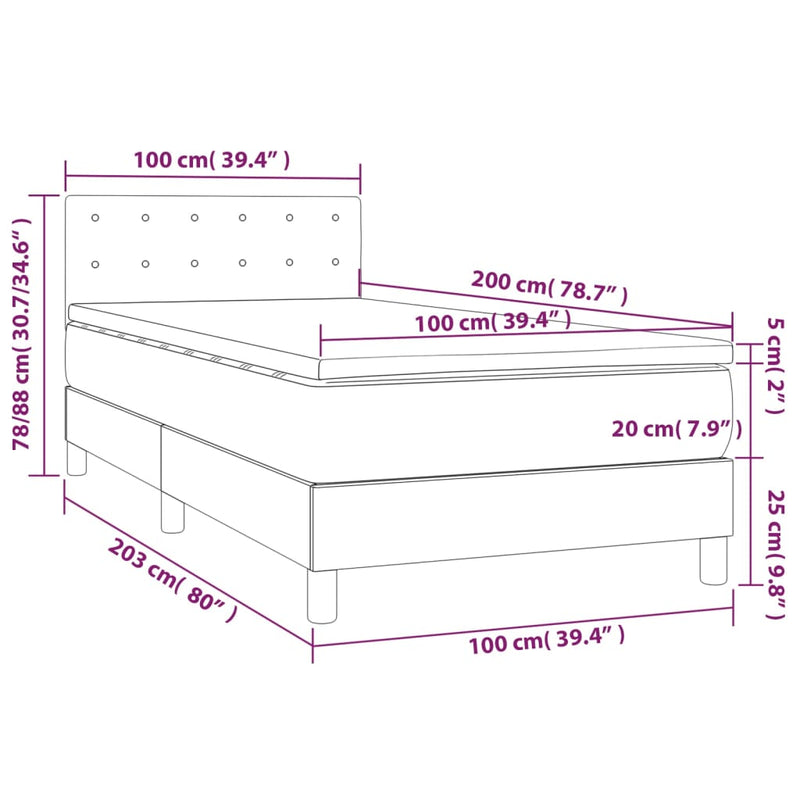Boxspring met matras en LED kunstleer grijs 100x200 cm