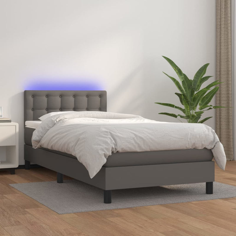 Boxspring met matras en LED kunstleer grijs 100x200 cm