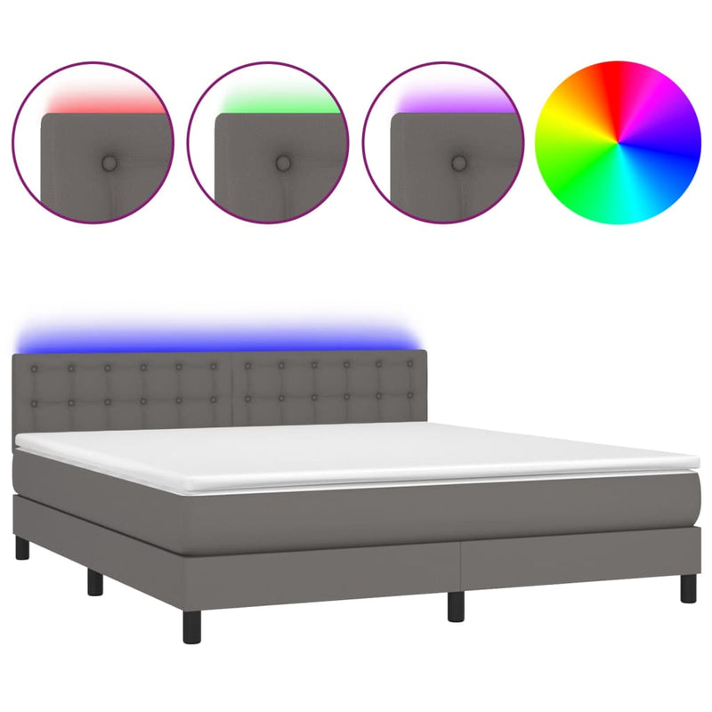 Boxspring met matras en LED kunstleer grijs 160x200 cm