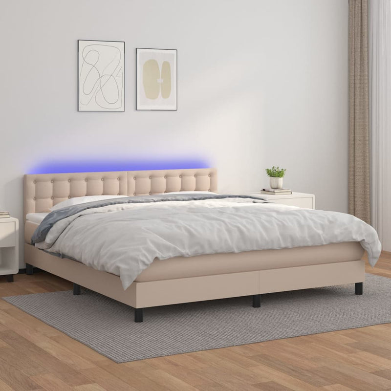 Boxspring met matras en LED kunstleer cappuccinokleur 160x200cm