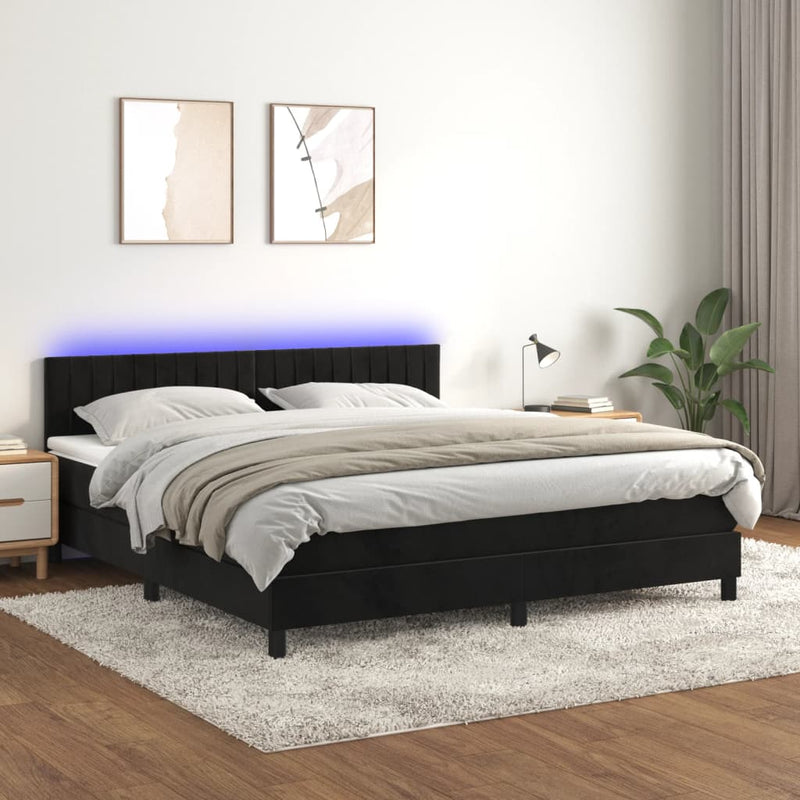 Boxspring met matras en LED fluweel zwart 180x200 cm