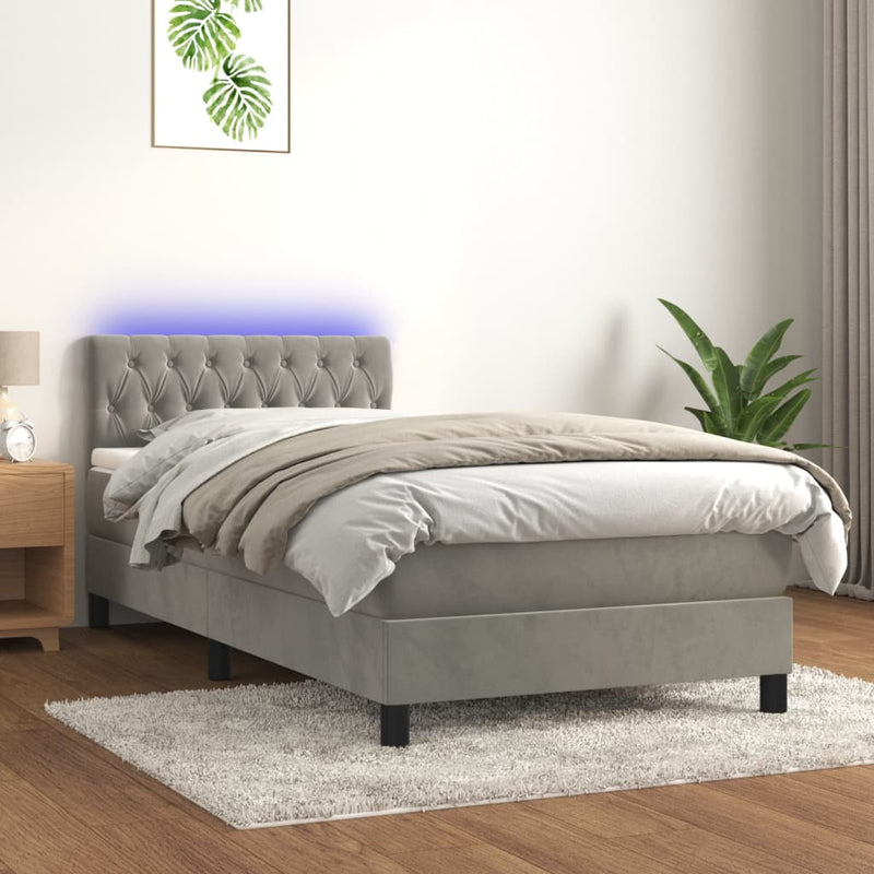 Boxspring met matras en LED fluweel lichtgrijs 90x190 cm