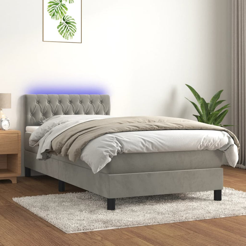 Boxspring met matras en LED fluweel lichtgrijs 90x200 cm
