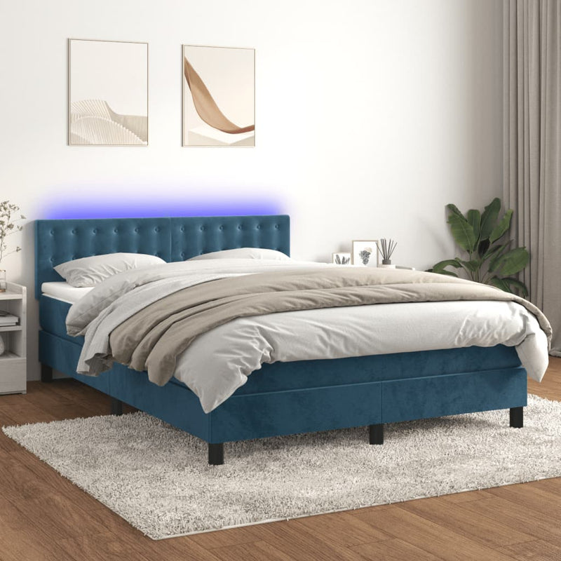 Boxspring met matras en LED fluweel donkerblauw 140x190 cm