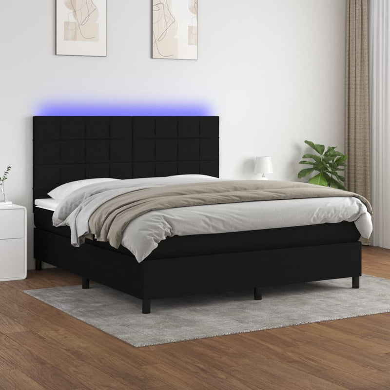 Boxspring met matras en LED stof zwart 160x200 cm